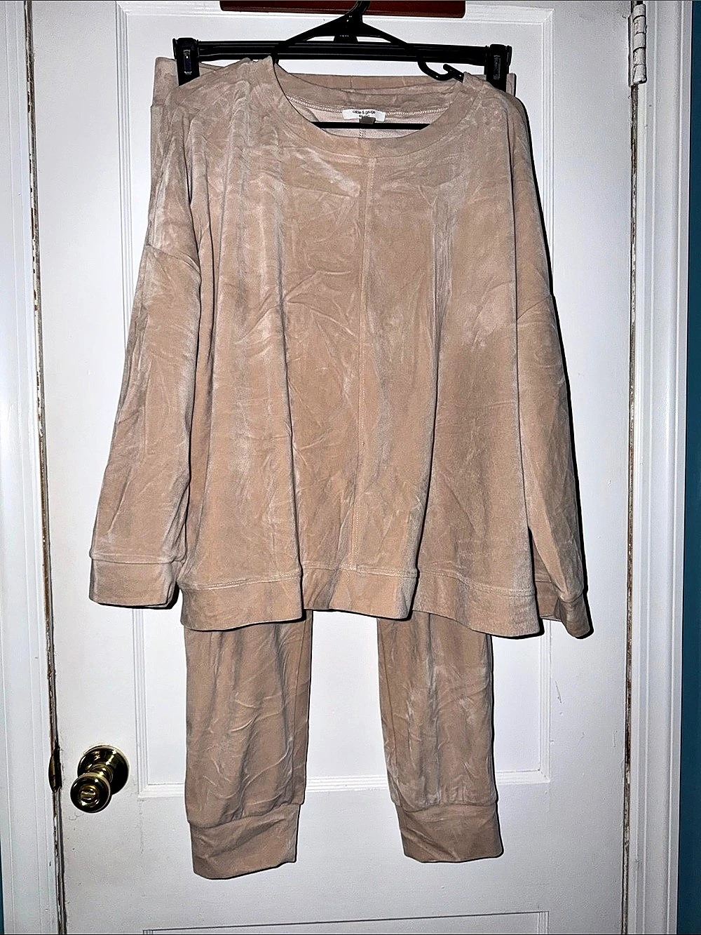 cable & gauge Velour Crewneck Pullover & Jogger Lounge Set Brown 2X top 1X pant